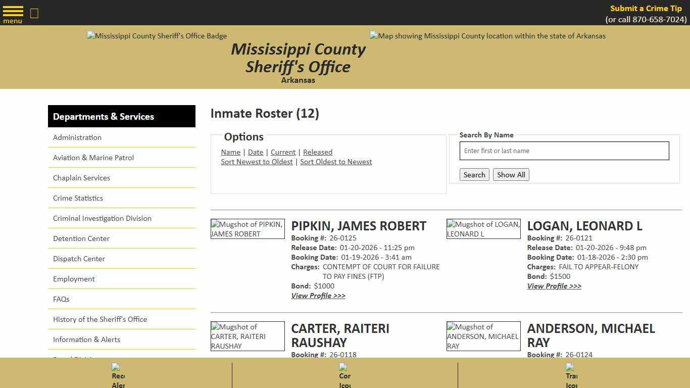 Inmate Roster - Released Inmates Booking Date Descending - Mississippi County AR Sheriff