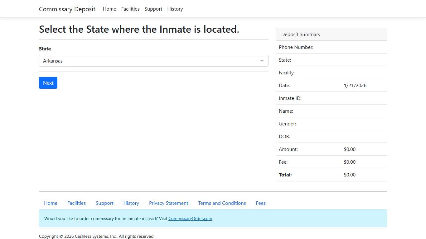 Commissary Deposit - fast and secure online commissary order and inmate deposit service